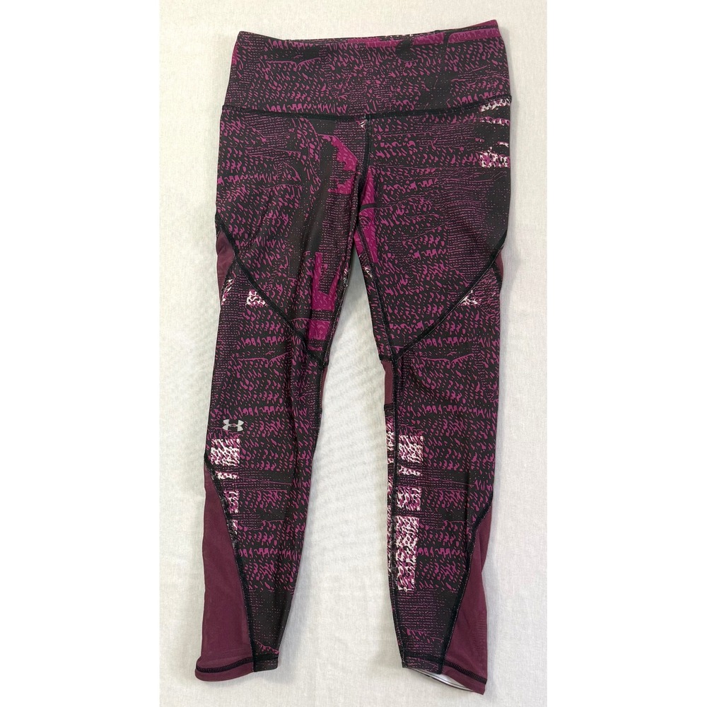Under Armour HeatGear Purple Abstract Mesh Panel Athletic Leggings Womens Small
